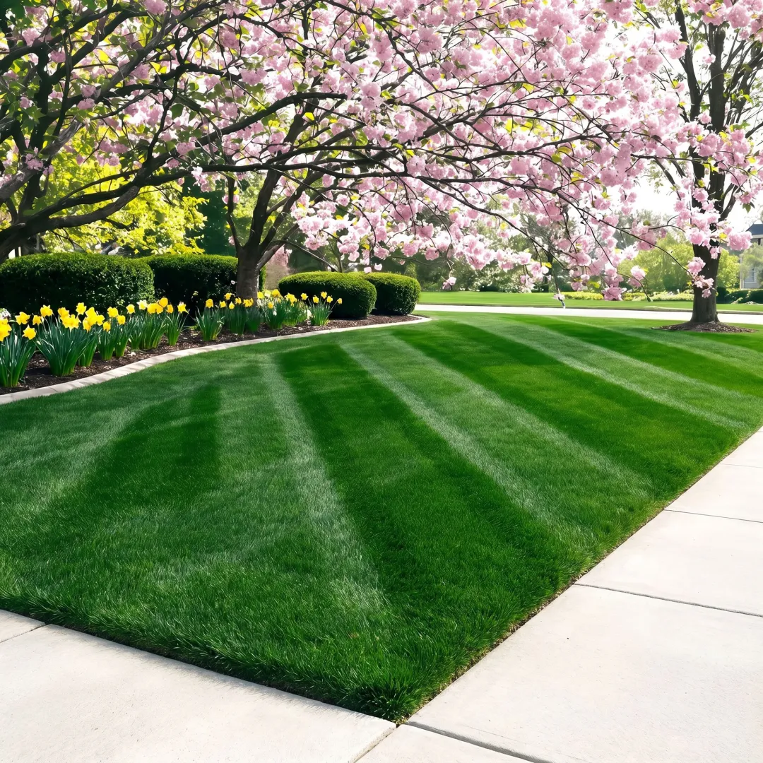 Freshly cut lawn with clean edging and trimmed borders