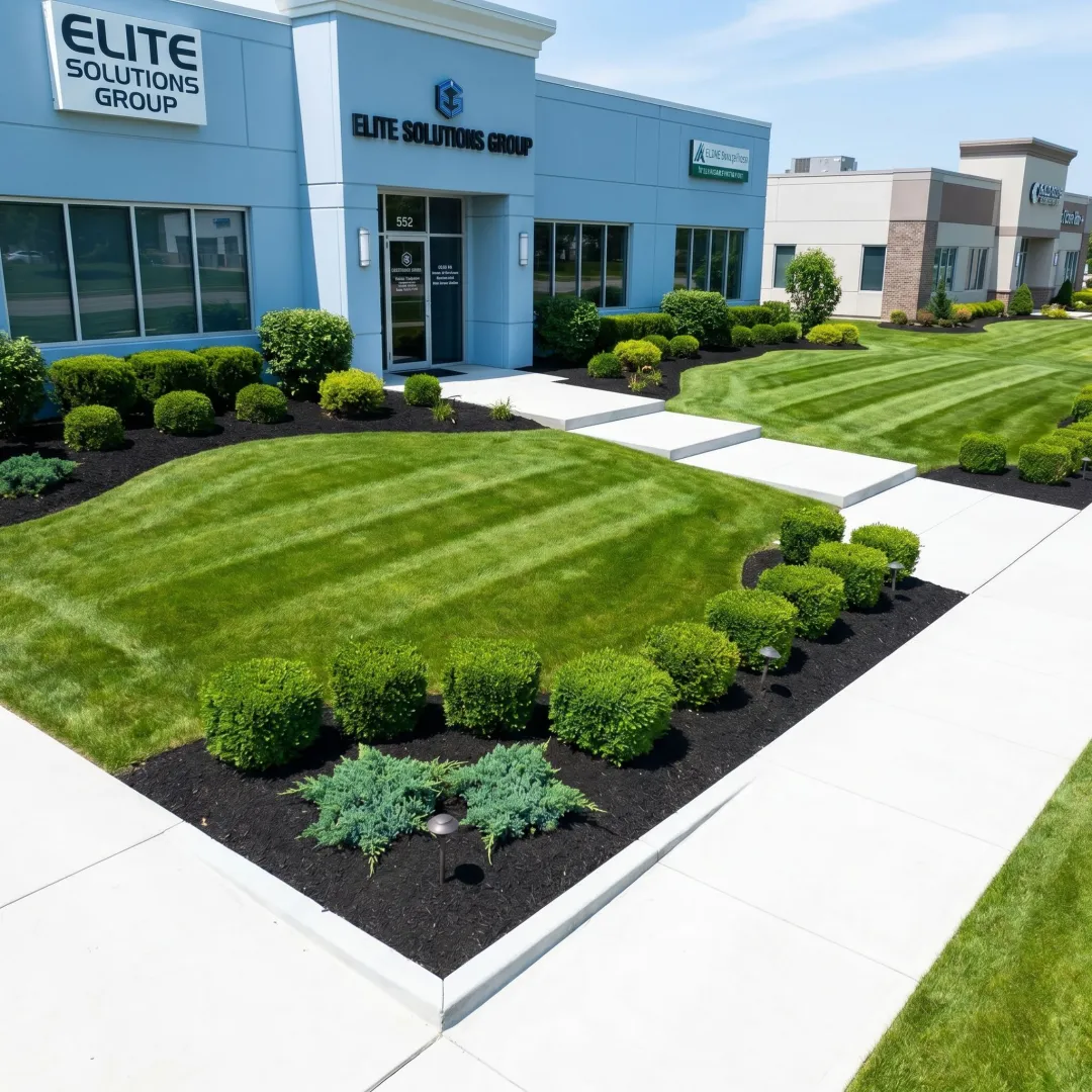 Maintained commercial lawn and landscape beds