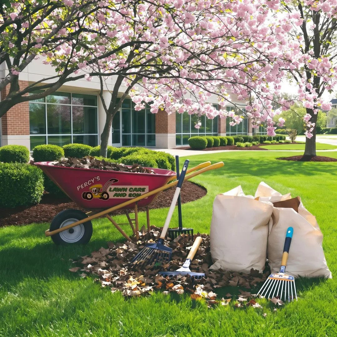 Well-maintained commercial landscape outside an office building