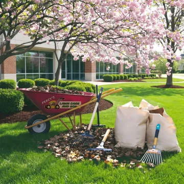 Well-maintained commercial landscape outside an office building