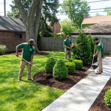 Landscaping crew improving a residential yard