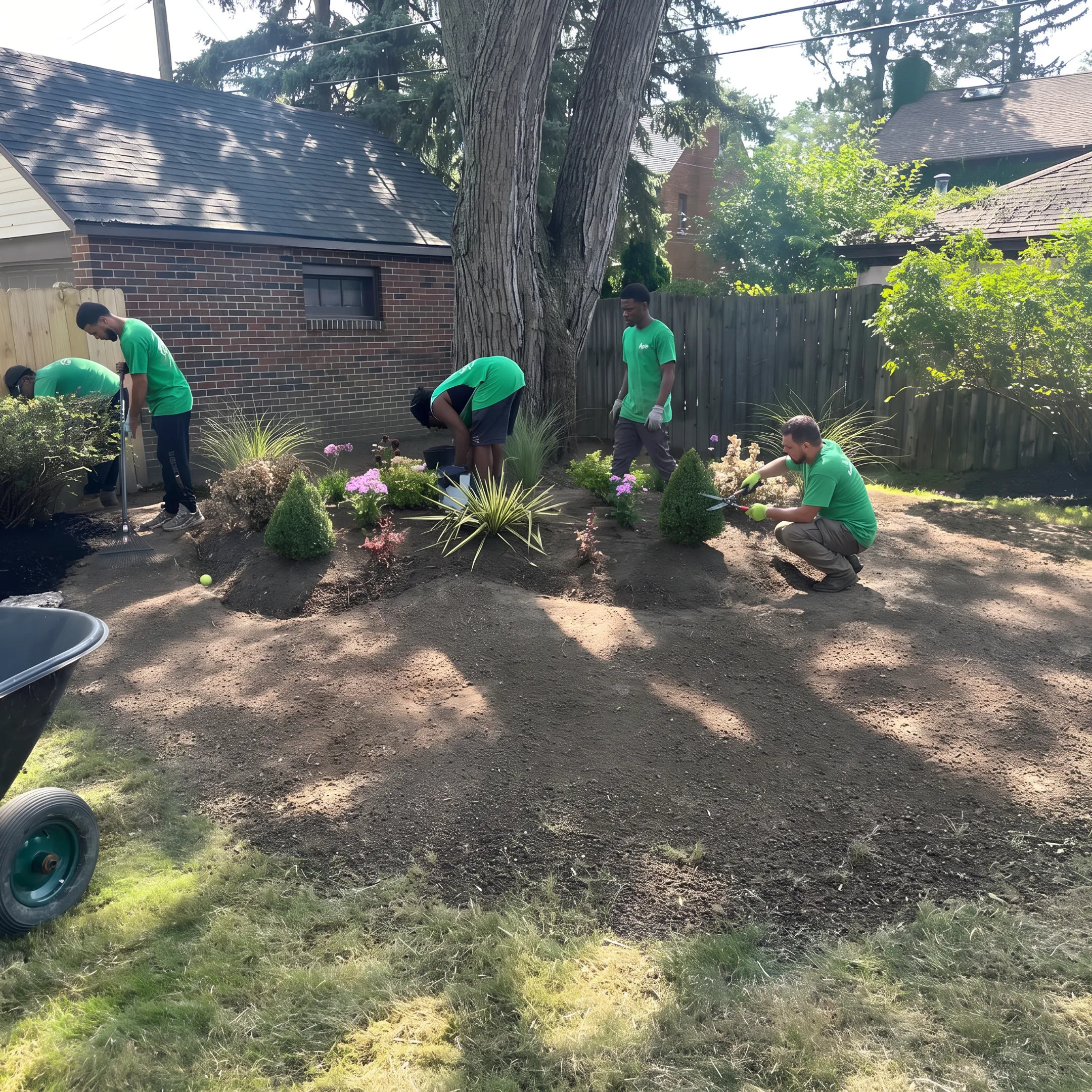 Professional hedge trimming improving the appearance of a landscaped property
