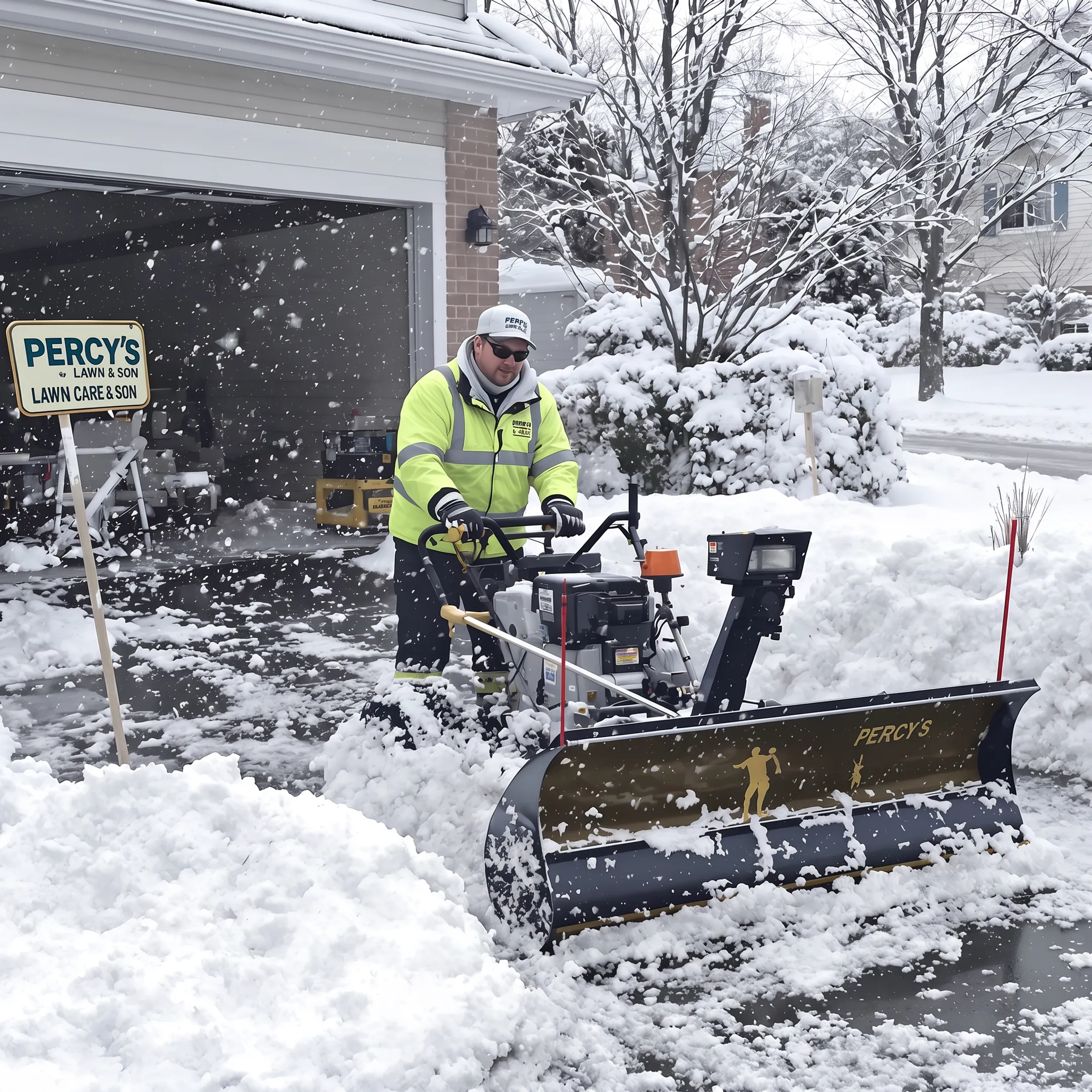 Snowplow clearing a Buffalo driveway during a winter storm