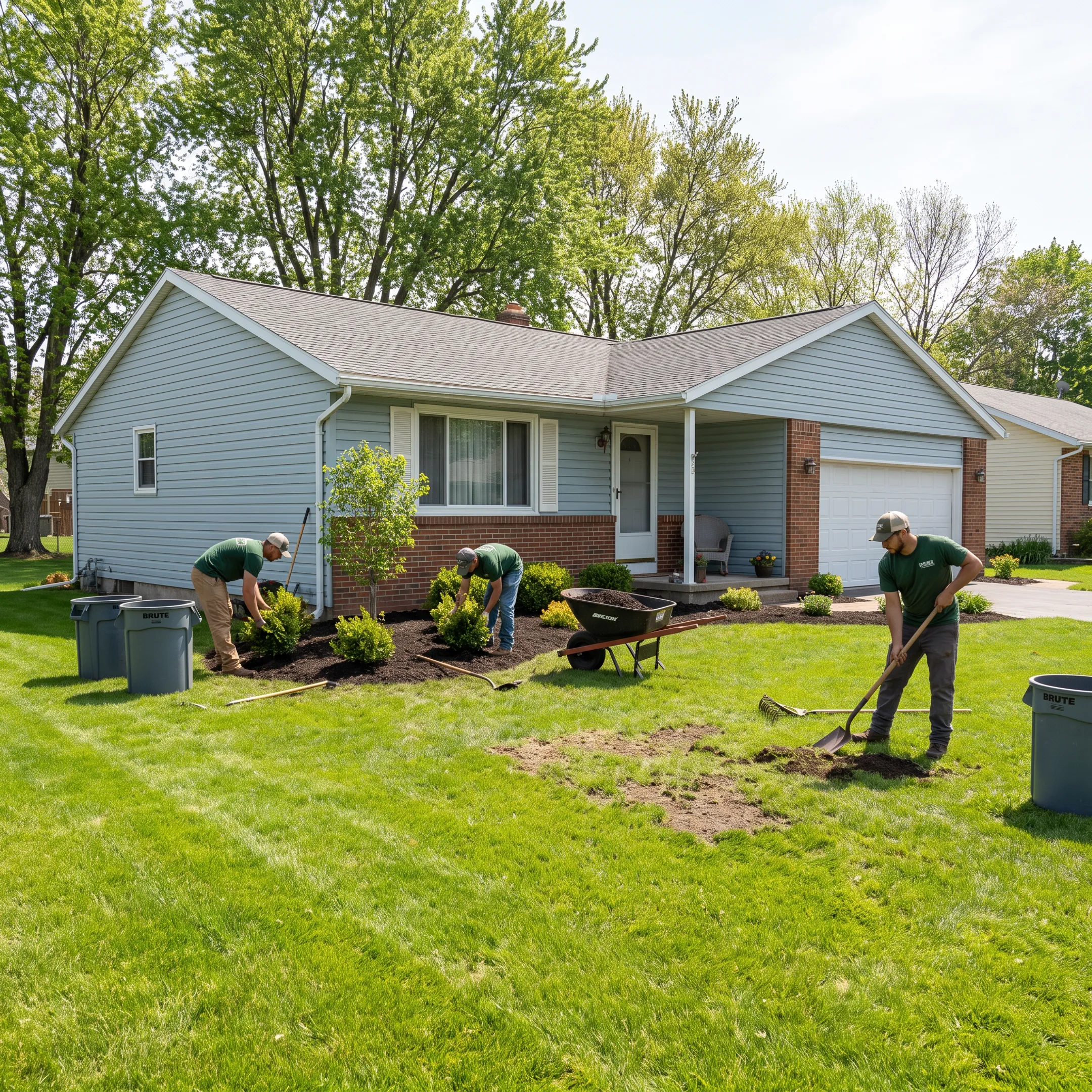 Landscaping crew improving a residential yard in Orchard Park, NY