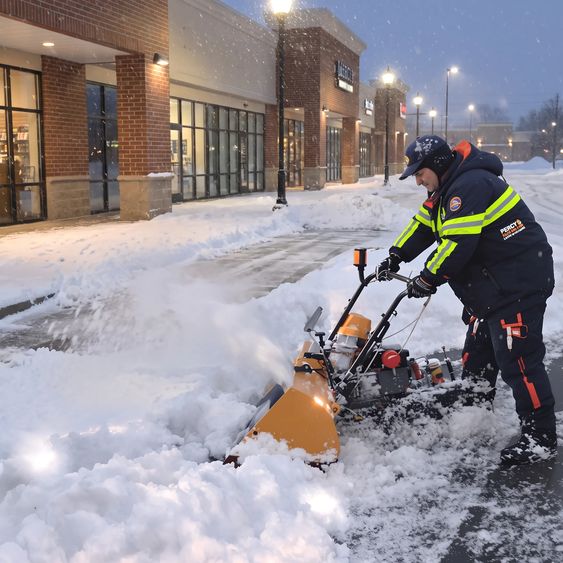 Snow removal team clearing a commercial property in Amherst
