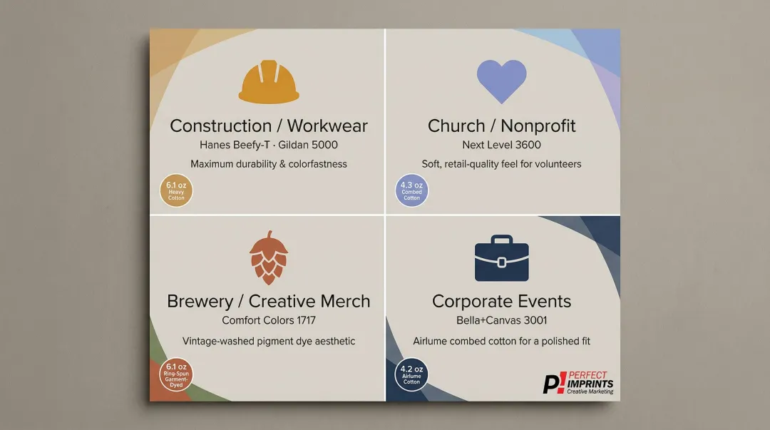 Screen printing blank t-shirt selection guide matched to four common use cases