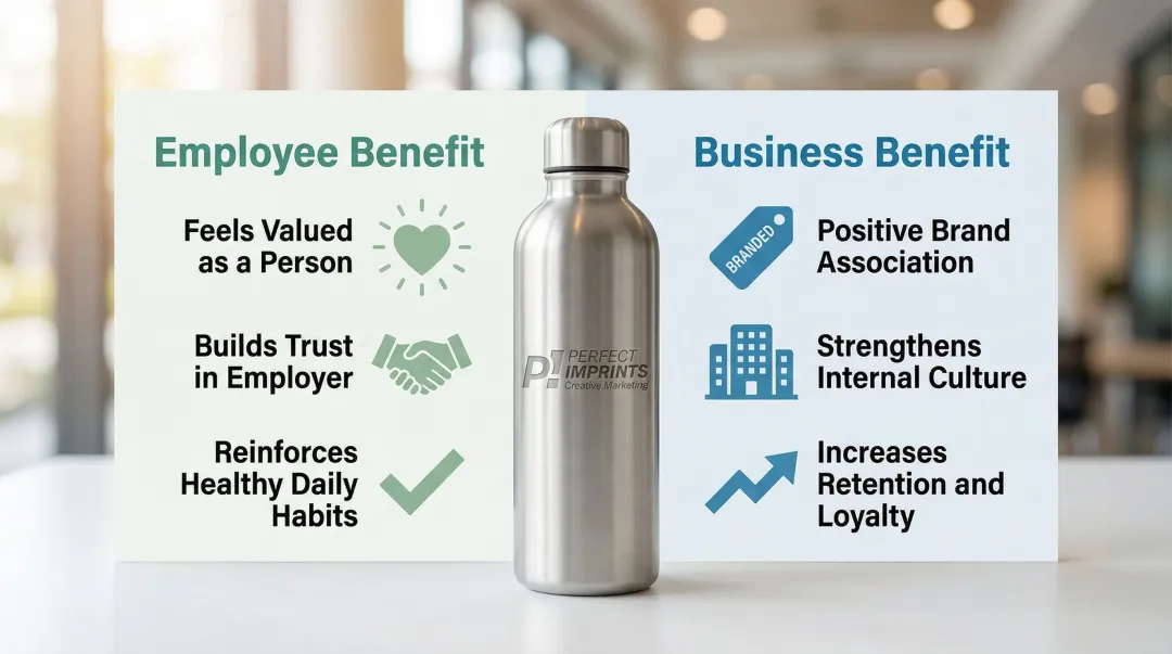 Branded wellness products dual benefit employee trust and brand reinforcement infographic