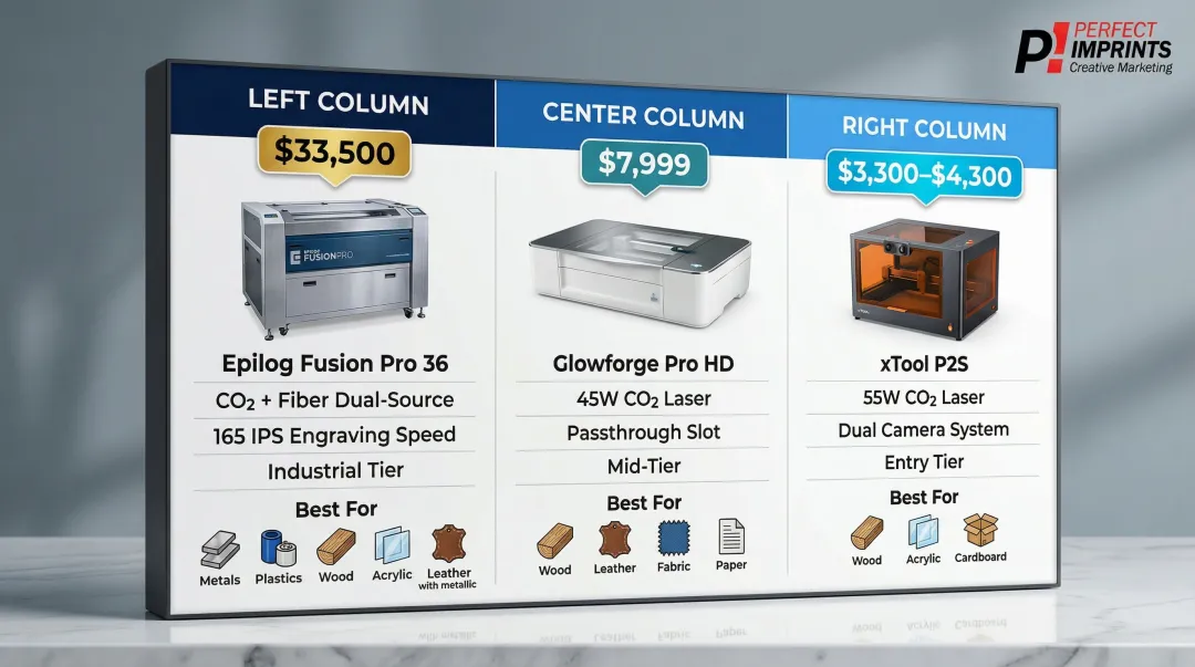Laser engraver model comparison chart with specs pricing and material compatibility