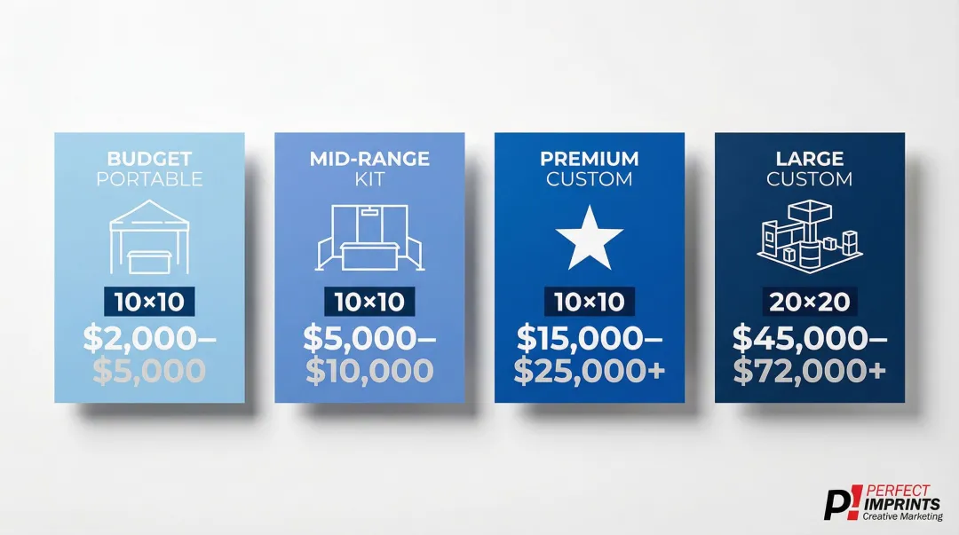 Custom trade show display cost comparison table by booth size and budget tier