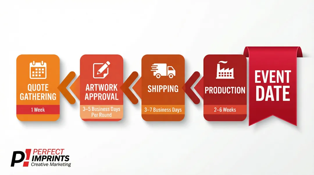 4-stage bulk order timeline working backward from Q1 event date