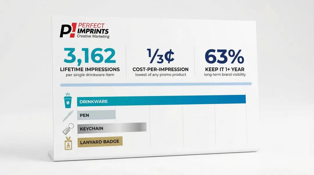 Branded drinkware cost-per-impression statistics versus other promotional products comparison