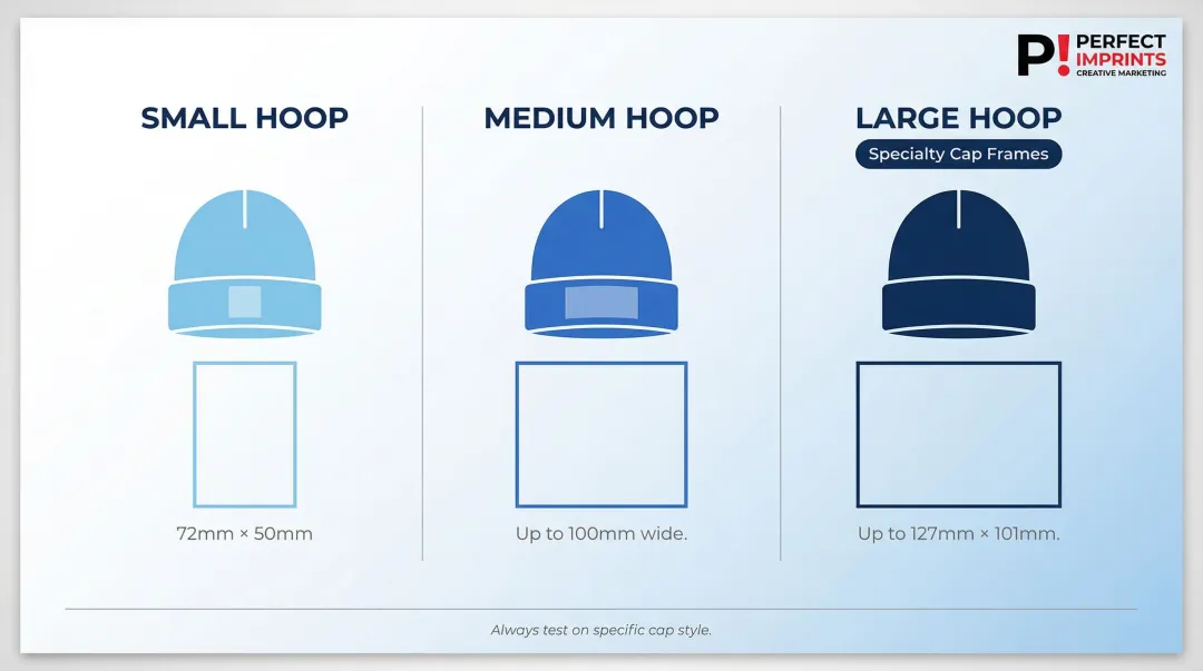 Knit cap embroidery hoop size comparison chart small medium and large frames
