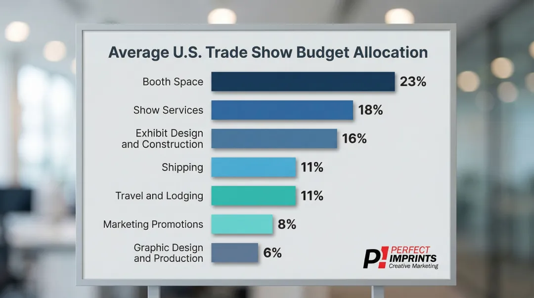 Trade show budget allocation breakdown by expense category percentage chart