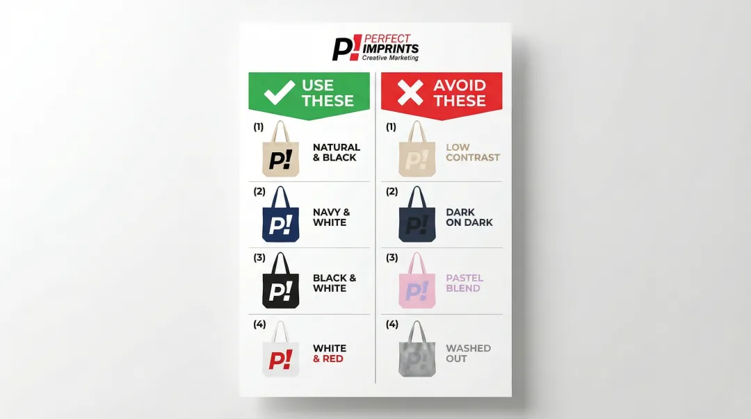 High-contrast logo color combinations for trade show tote bag brand visibility