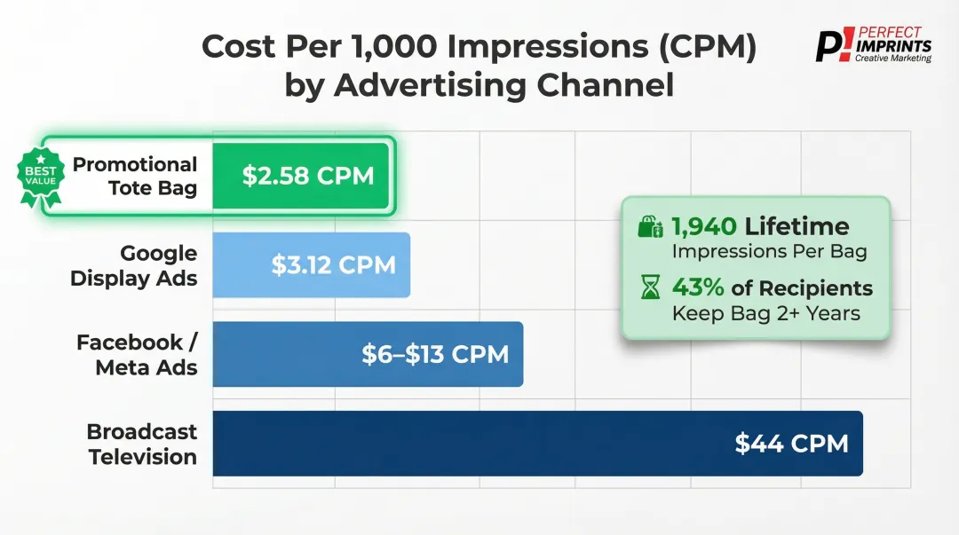 Promotional tote bag cost-per-impression comparison versus digital advertising channels