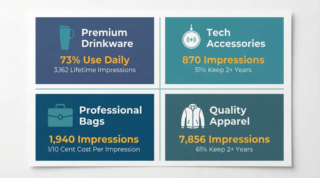 Four high-utility branded gift categories with daily use and retention statistics