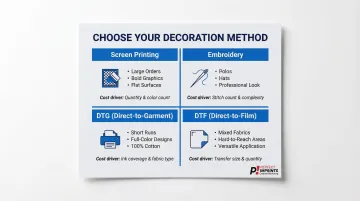 Decoration method selection guide screen printing embroidery DTG and DTF comparison
