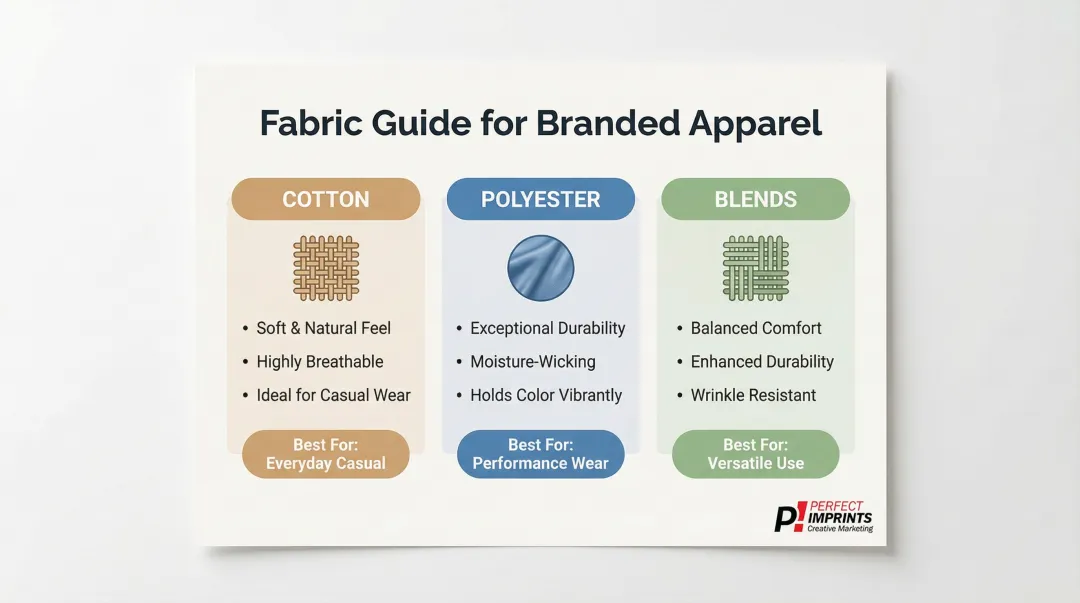 Apparel fabric comparison chart cotton polyester and blends for branded merchandise