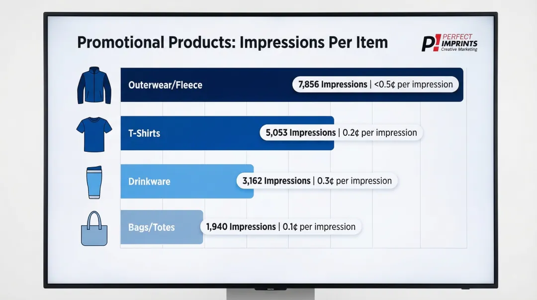 Promotional products ROI comparison lifetime impressions and cost per impression by item
