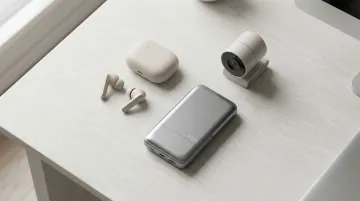Premium tech accessories wireless earbuds power bank and webcam for remote employees