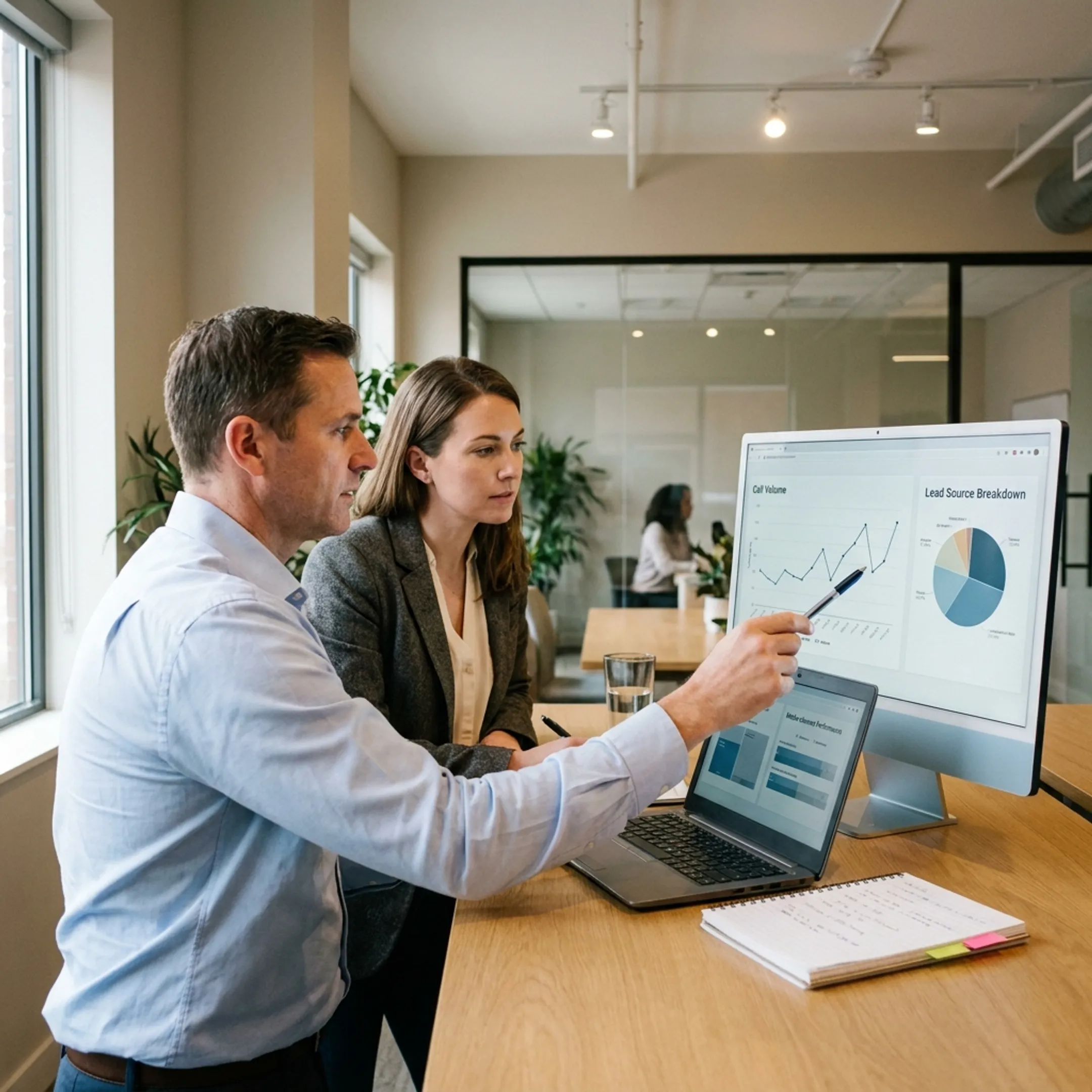 Marketing team reviewing a multi-channel direct response campaign
