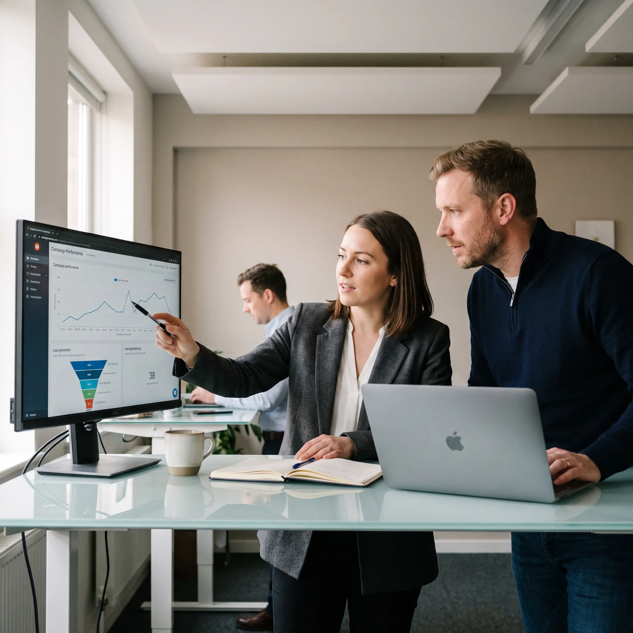 Marketing team reviewing a direct response campaign dashboard