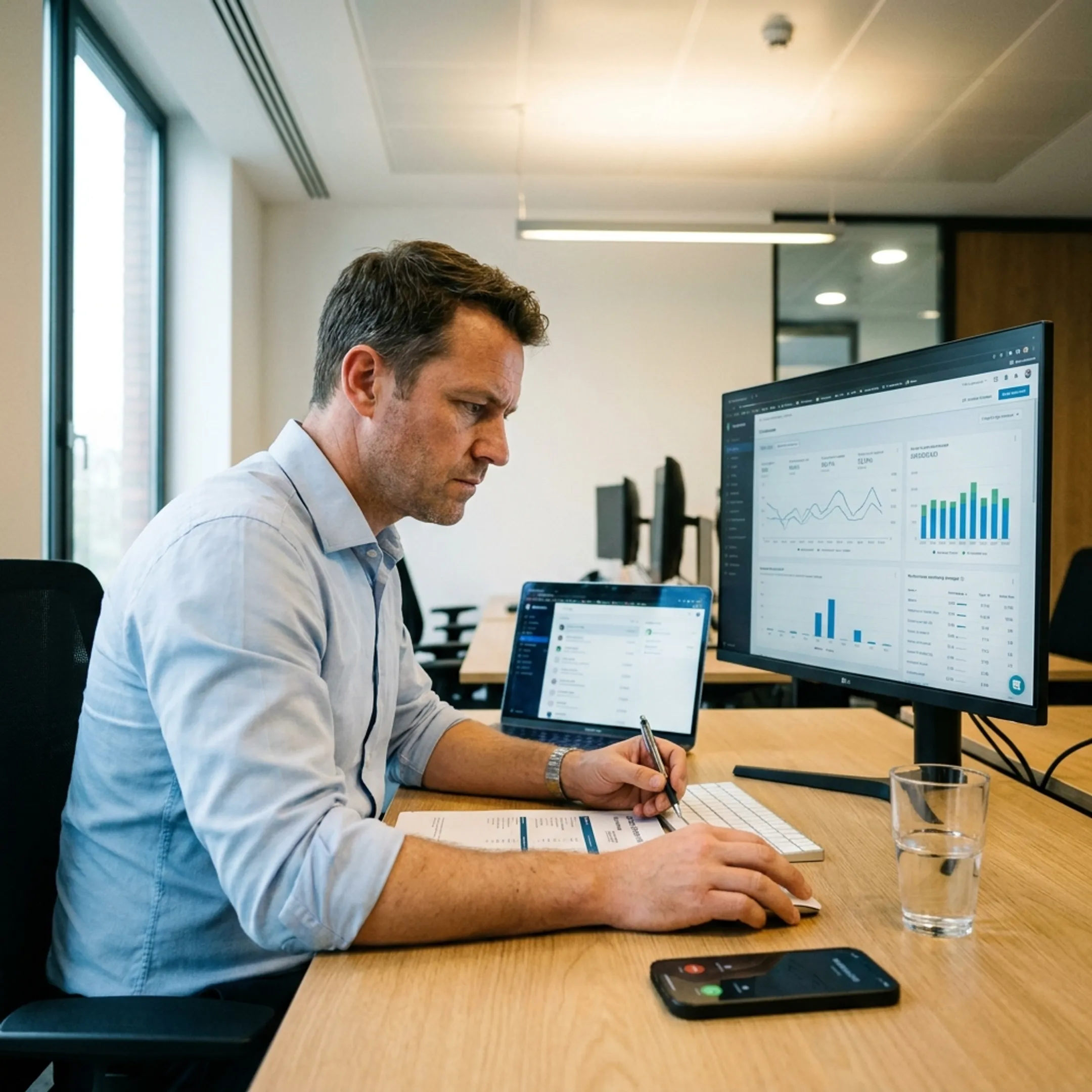 Marketing strategist analyzing lead generation results