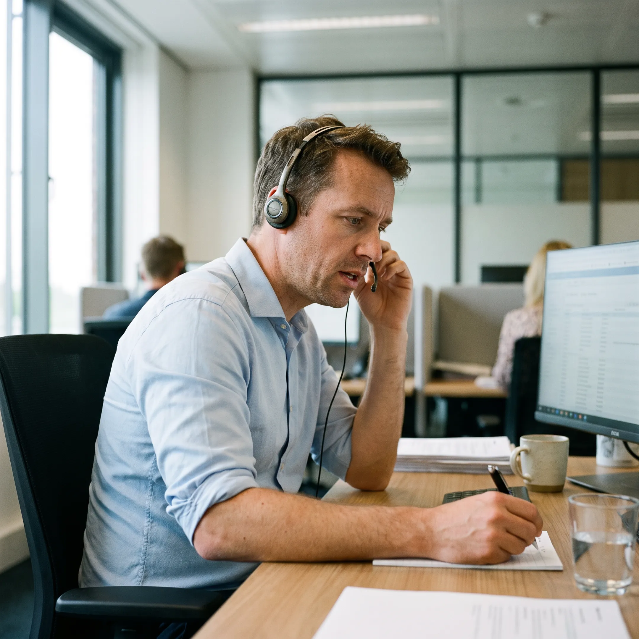 Insurance agent speaking with a final expense prospect during a live transferred call