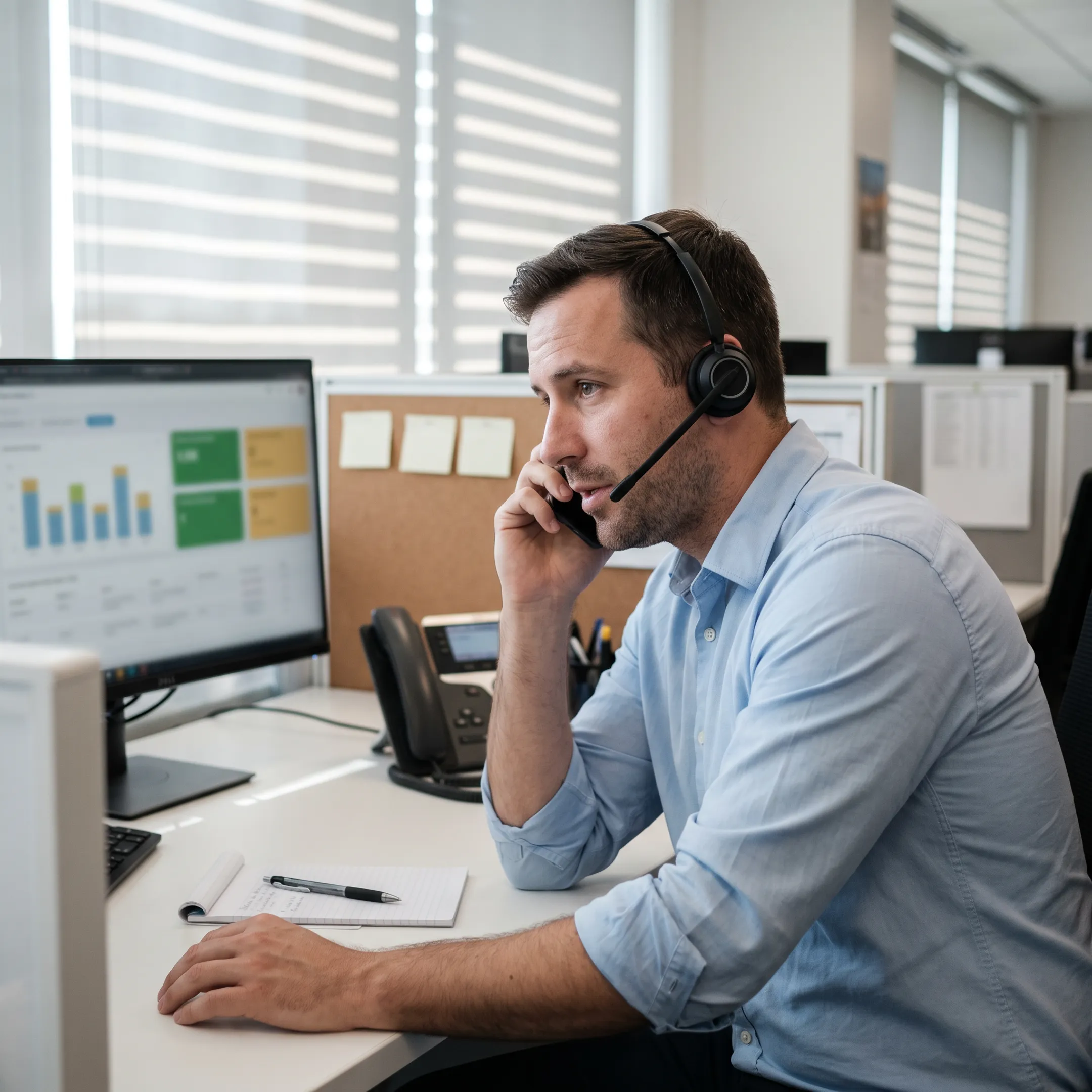 Sales representative speaking with a qualified prospect through a live call transfer