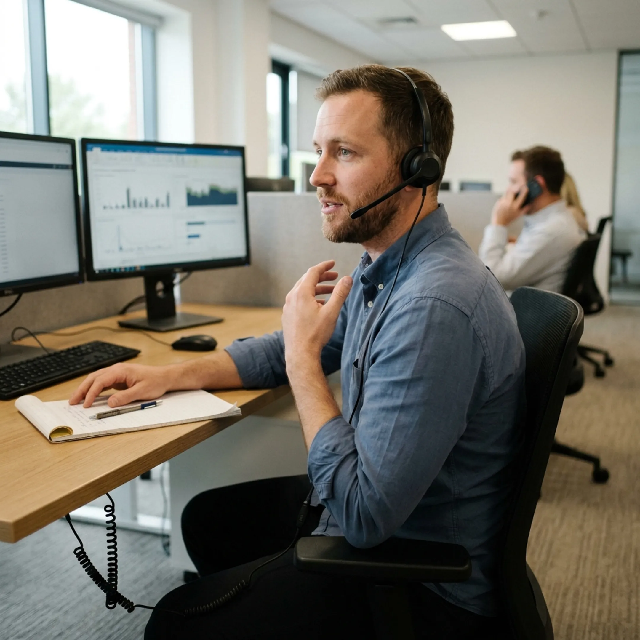 Insurance sales representative handling an inbound ACA live transfer