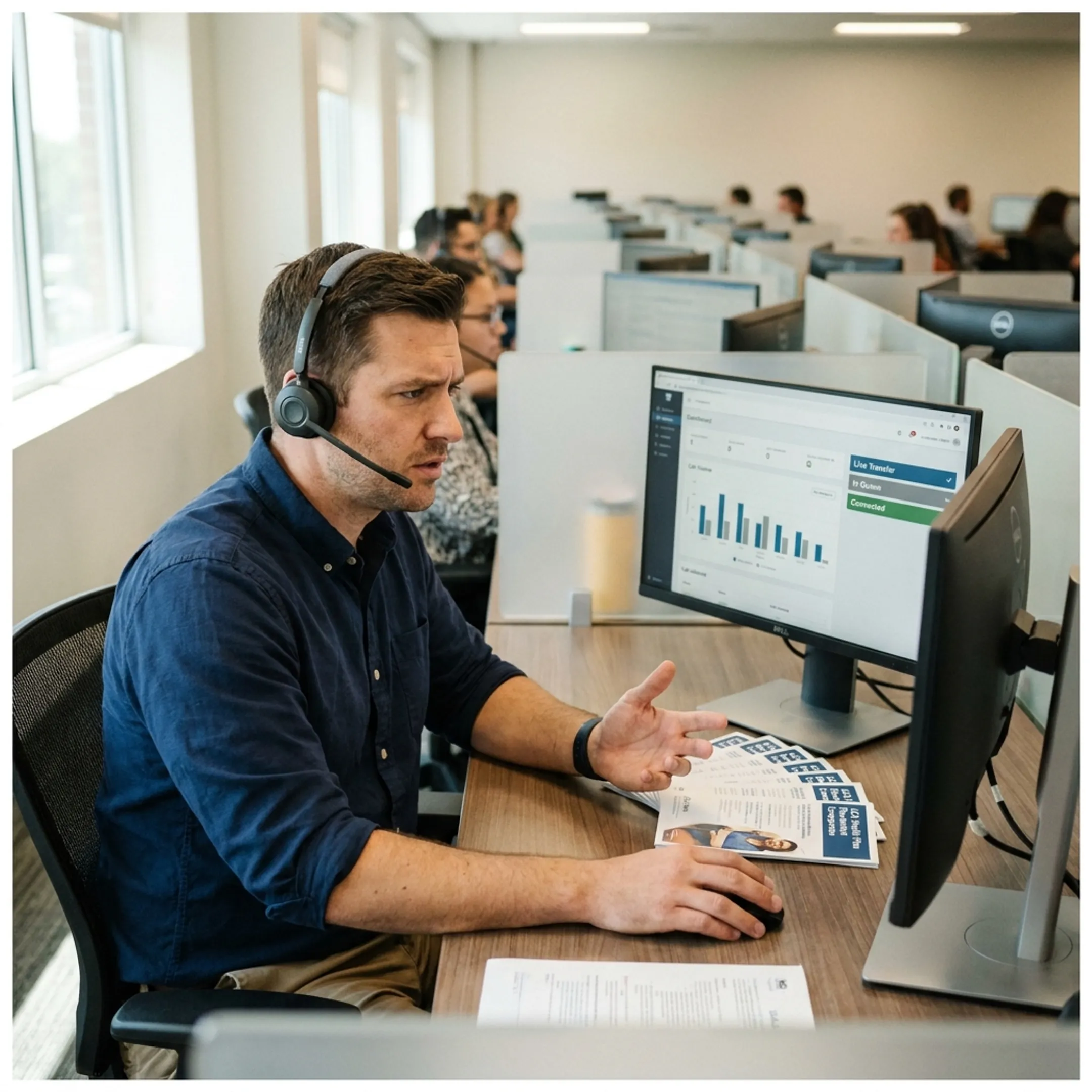 Health insurance prospect connected with an agency representative through a live call transfer