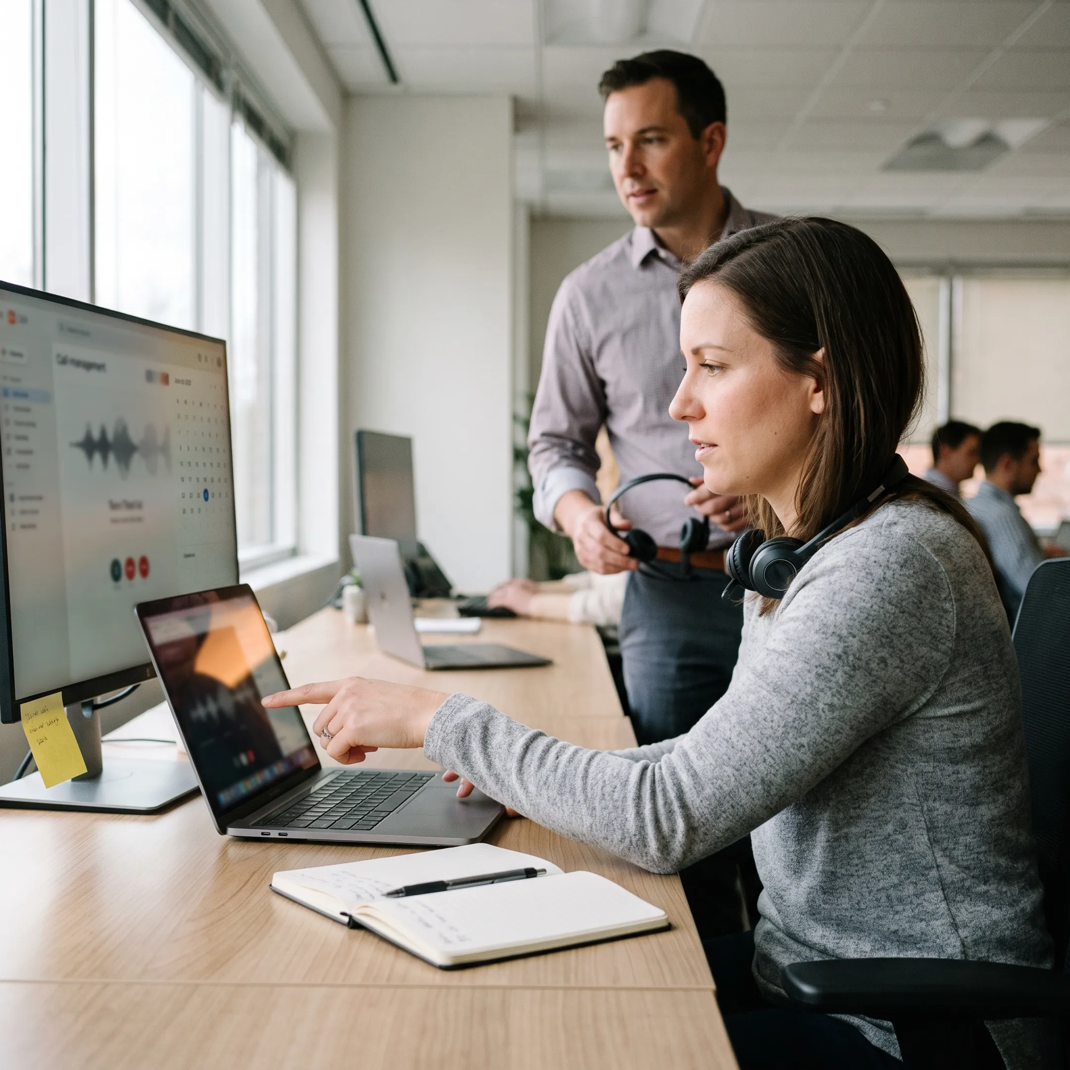 AI voice agent engaging a sales prospect through a modern call center interface