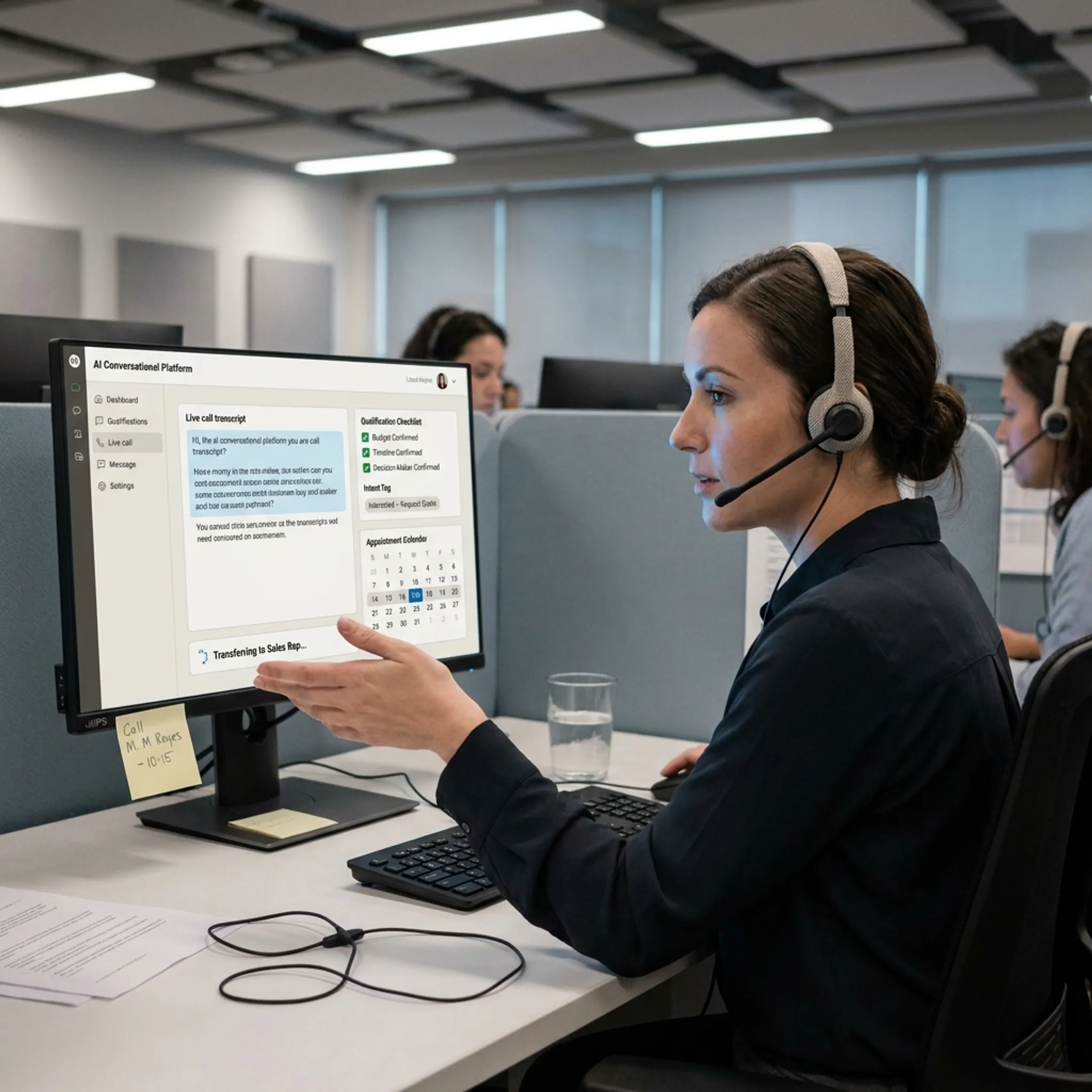 Conversational AI platform qualifying a caller and scheduling an appointment for a sales team