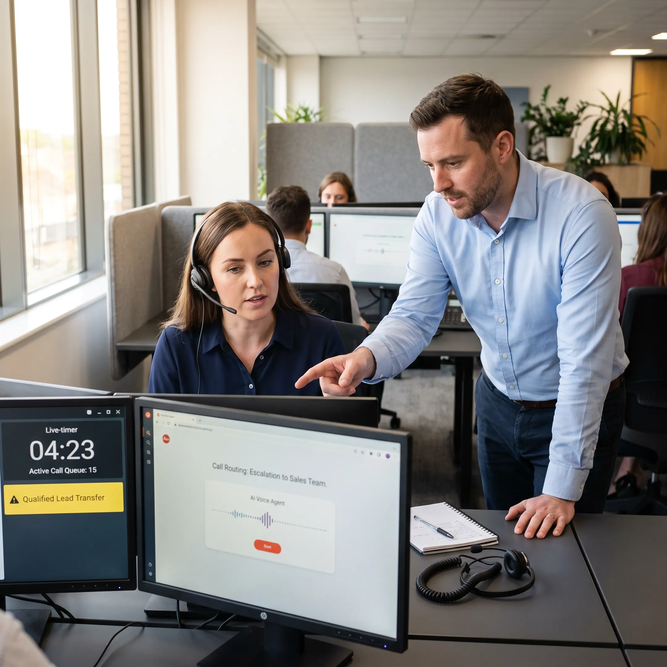 AI voice agent handling a business call and transferring a qualified lead to a sales representative