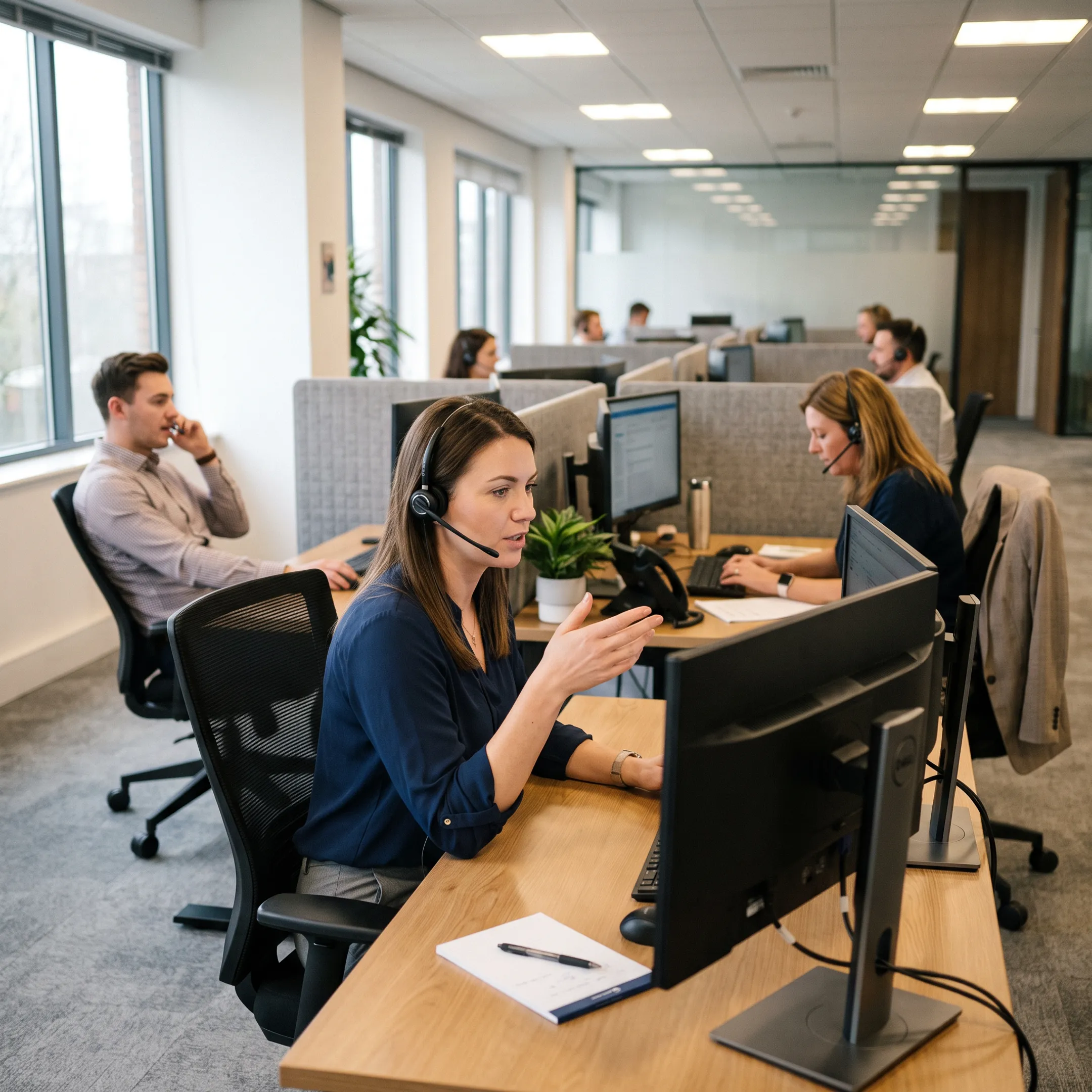 Telemarketing team connecting qualified prospects with an advertiser call center