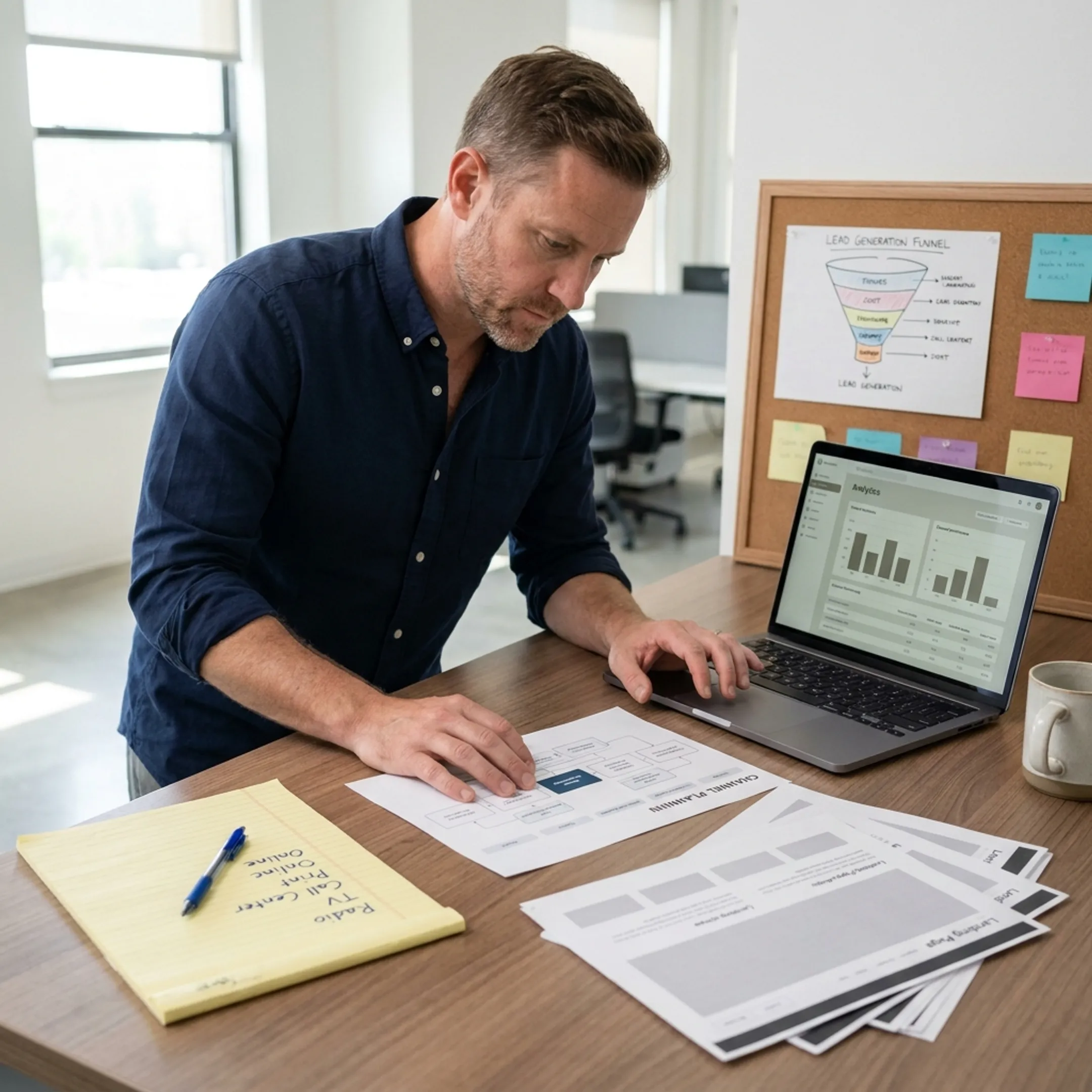 Lead generation strategist planning a multi-channel performance marketing campaign