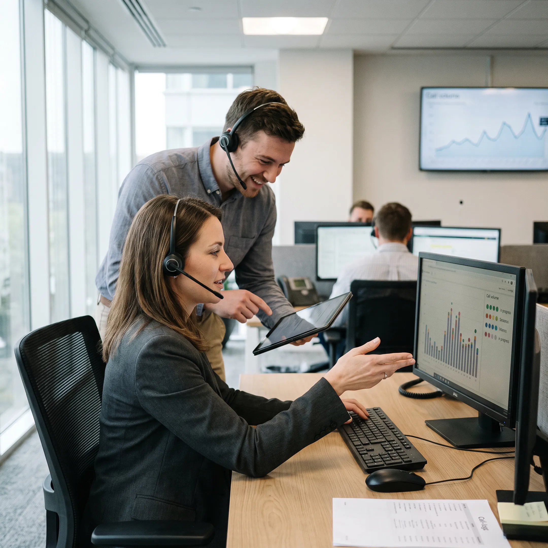 Marketing team connecting a qualified tax debt caller with an advertiser call center