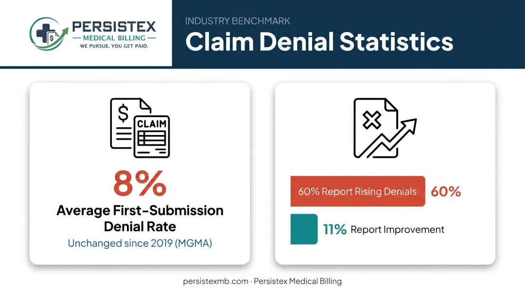 First-submission claim denial rate statistics for medical practices