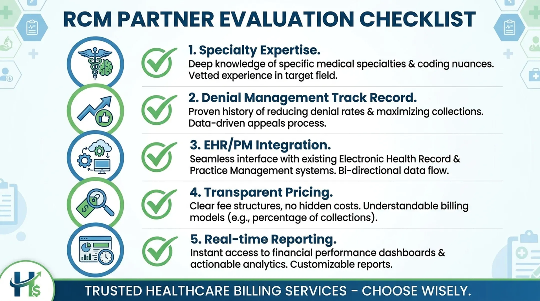 Checklist criteria for selecting a specialized Hawaii RCM billing partner