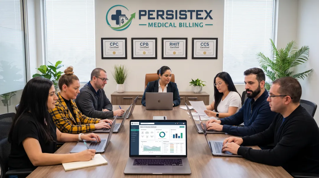 Persistex Medical Billing certified account team reviewing client claims dashboard