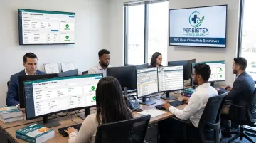 Certified medical coders reviewing real-time claims eligibility verification dashboard