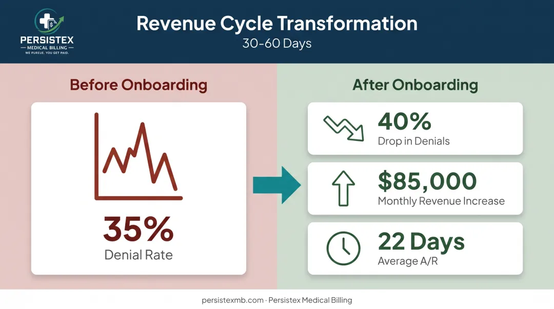 Behavioral health clinic revenue results before and after billing partner onboarding