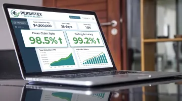 Medical billing dashboard displaying clean claim rate and coding accuracy metrics