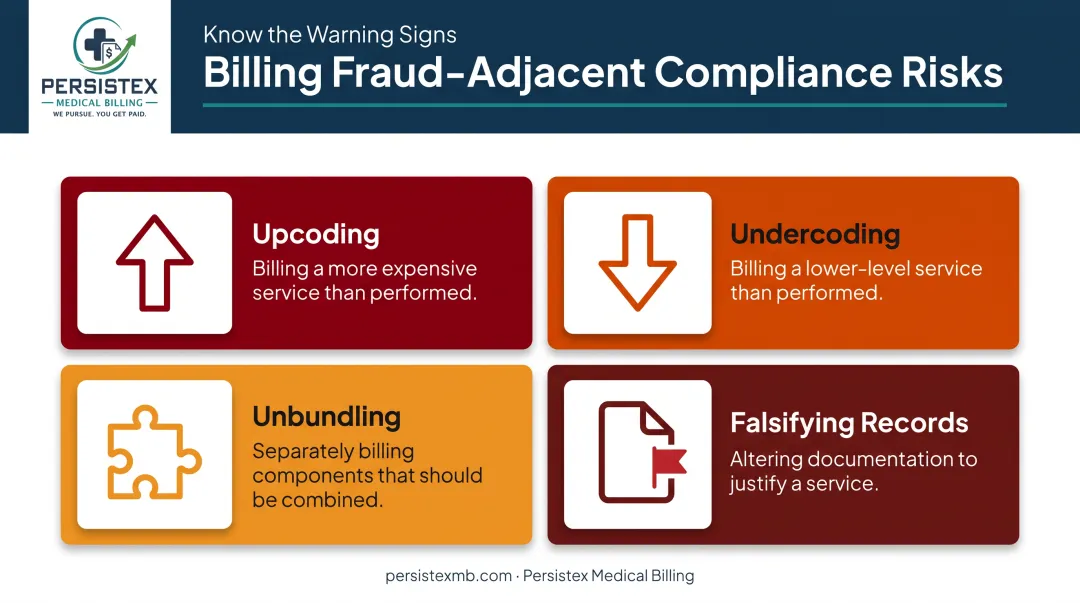 Four common medical billing fraud risks upcoding undercoding unbundling falsifying