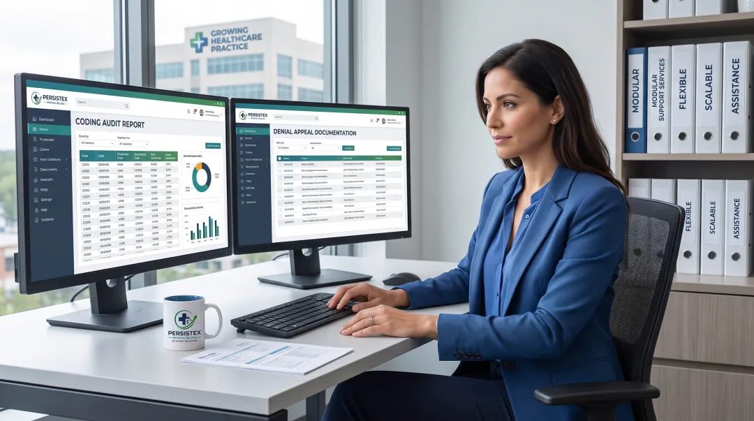 Persistex billing specialist reviewing coding audit and denial appeal reports