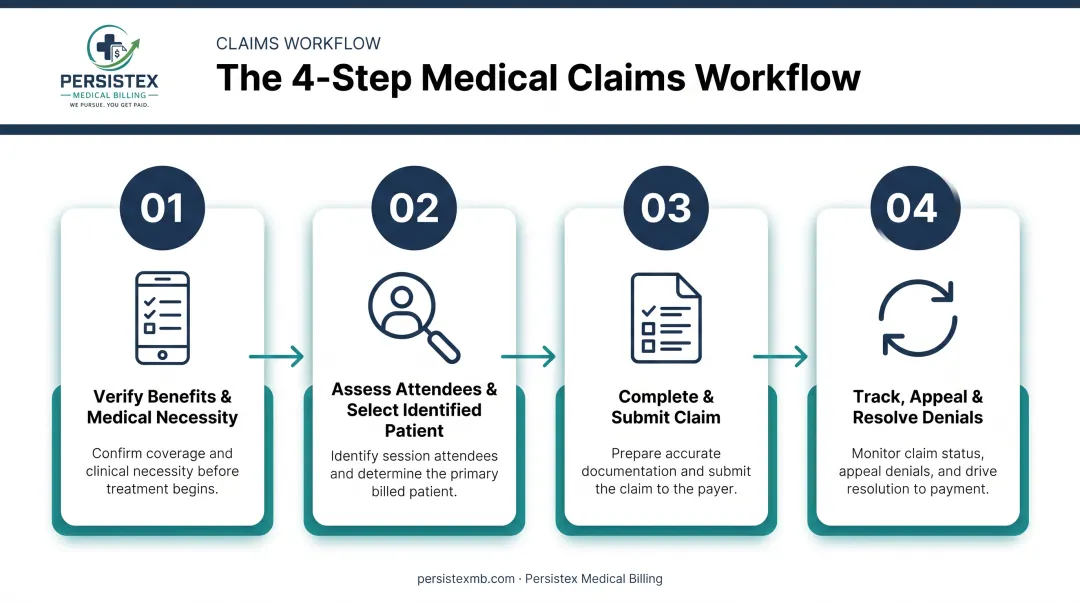 4-step couples therapy insurance claims submission process flow diagram