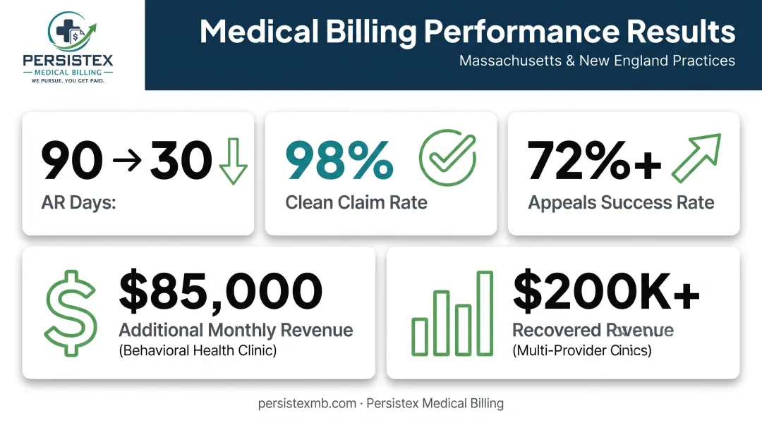 Persistex outsourced billing results showing AR days reduction and revenue recovery