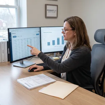 Medical billing specialist reviewing claims dashboard