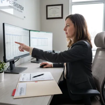 Medical billing specialist reviewing practice claims