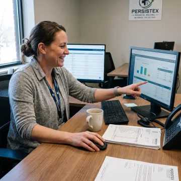 Medical billing specialist reviewing practice revenue data